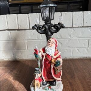 Festive Santa Claus with Lamp Post Holiday Figurine